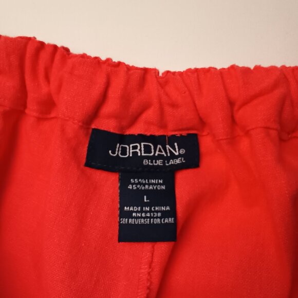 Linen Blend Cropped Pants Size L Hot Coral Pink Tiki Design High Rise Straight - Picture 6 of 10